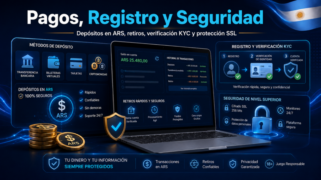 Easybet acepta pesos argentinos (ARS) como moneda principal y también opera con USD y USDT. Todos los depósitos tienen comisión del 0% por parte de Easybet